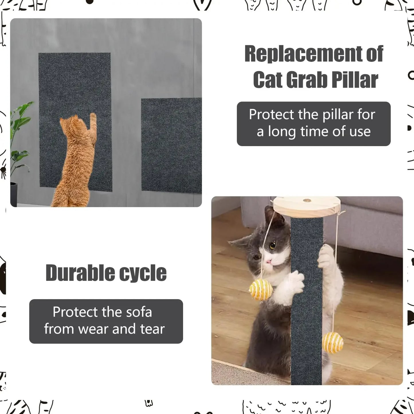 Cat Scratch Mat | Self-Adhesive, Trimmable & Durable Carpet Pad for Cats