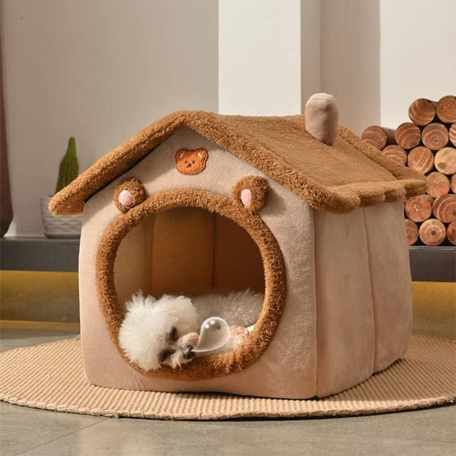 Cozy Bear Pet House | Soft Plush Bed for Cats & Small Dogs