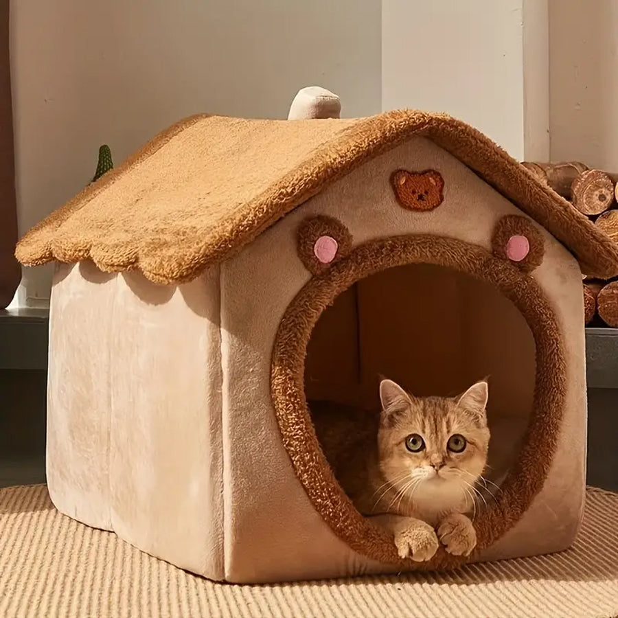 Cozy Bear Pet House | Soft Plush Bed for Cats & Small Dogs