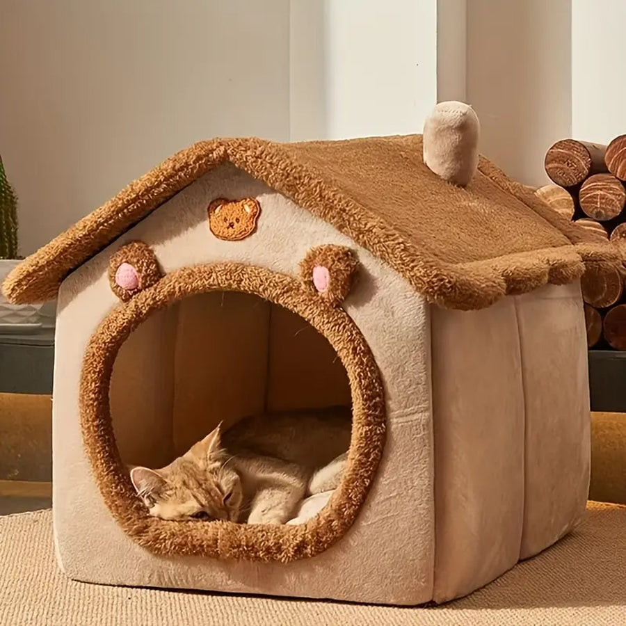 Cozy Bear Pet House | Soft Plush Bed for Cats & Small Dogs