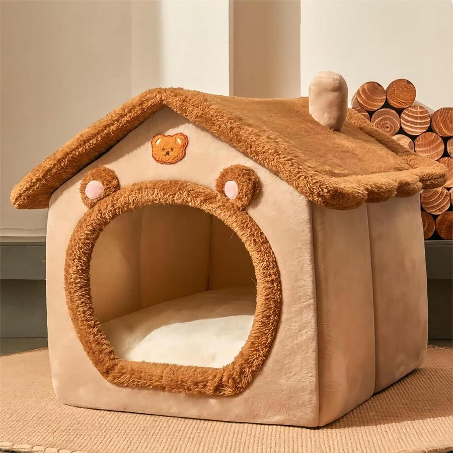 Cozy Bear Pet House | Soft Plush Bed for Cats & Small Dogs