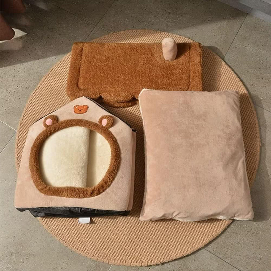 Cozy Bear Pet House | Soft Plush Bed for Cats & Small Dogs