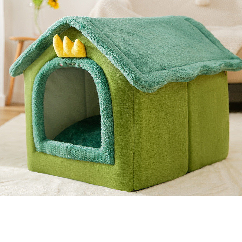 Cozy Bear Cottage | Cute Foldable Pet House for Cats & Small Dogs | Soft & Warm Bed”