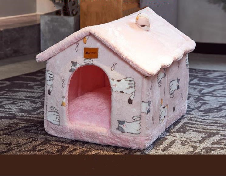 Cozy Bear Cottage | Cute Foldable Pet House for Cats & Small Dogs | Soft & Warm Bed”