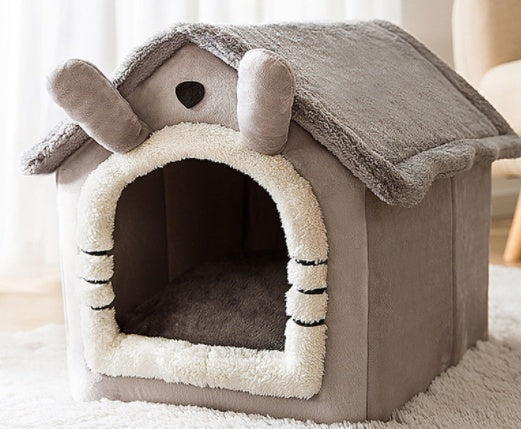Cozy Bear Cottage | Cute Foldable Pet House for Cats & Small Dogs | Soft & Warm Bed”