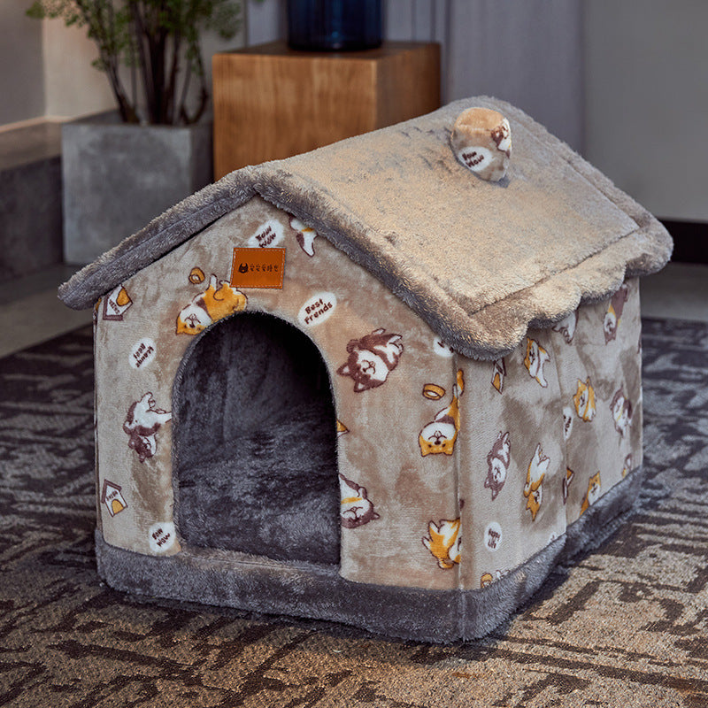 Cozy Bear Cottage | Cute Foldable Pet House for Cats & Small Dogs | Soft & Warm Bed”
