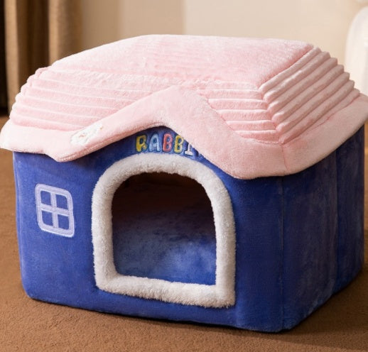 Cozy Bear Cottage | Cute Foldable Pet House for Cats & Small Dogs | Soft & Warm Bed”