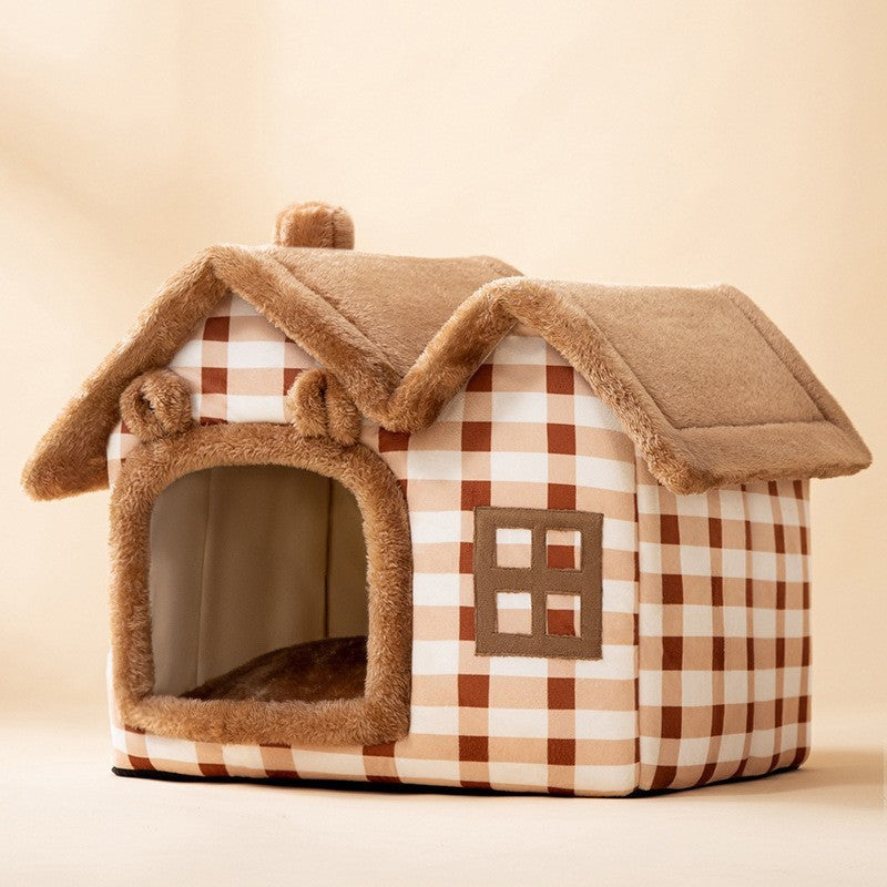 Cozy Bear Cottage | Cute Foldable Pet House for Cats & Small Dogs | Soft & Warm Bed”