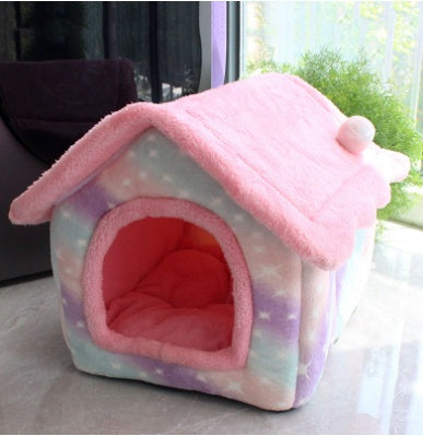 Cozy Bear Cottage | Cute Foldable Pet House for Cats & Small Dogs | Soft & Warm Bed”