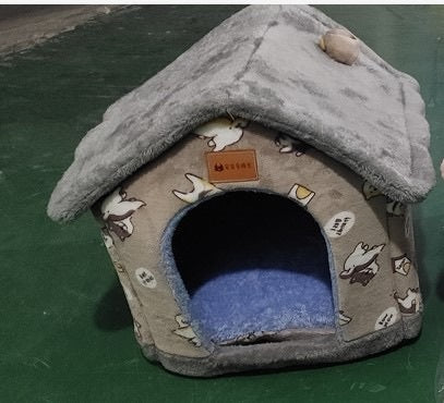 Cozy Bear Cottage | Cute Foldable Pet House for Cats & Small Dogs | Soft & Warm Bed”