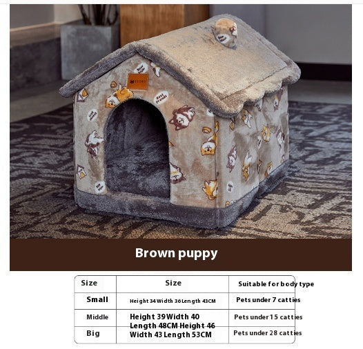 Cozy Bear Cottage | Cute Foldable Pet House for Cats & Small Dogs | Soft & Warm Bed”