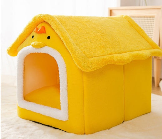 Cozy Bear Cottage | Cute Foldable Pet House for Cats & Small Dogs | Soft & Warm Bed”