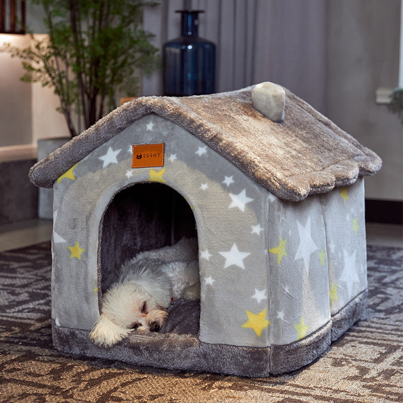 Cozy Bear Cottage | Cute Foldable Pet House for Cats & Small Dogs | Soft & Warm Bed”