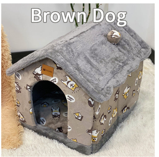 Cozy Bear Cottage | Cute Foldable Pet House for Cats & Small Dogs | Soft & Warm Bed”