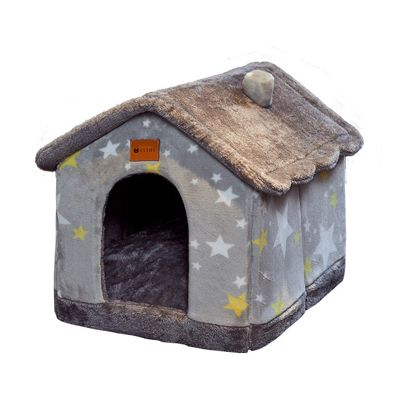 Cozy Bear Cottage | Cute Foldable Pet House for Cats & Small Dogs | Soft & Warm Bed”