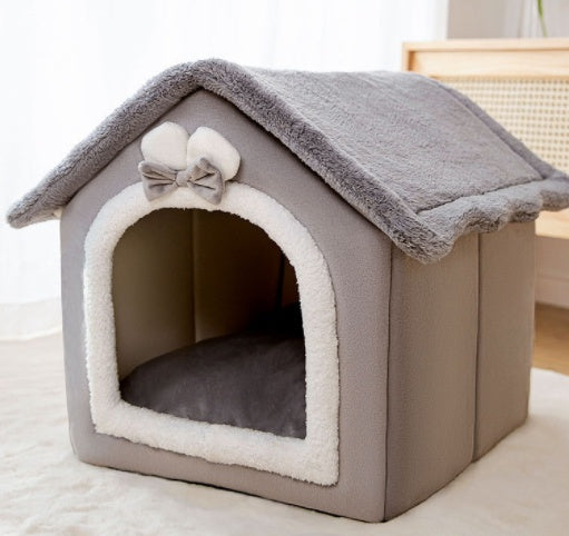 Cozy Bear Cottage | Cute Foldable Pet House for Cats & Small Dogs | Soft & Warm Bed”
